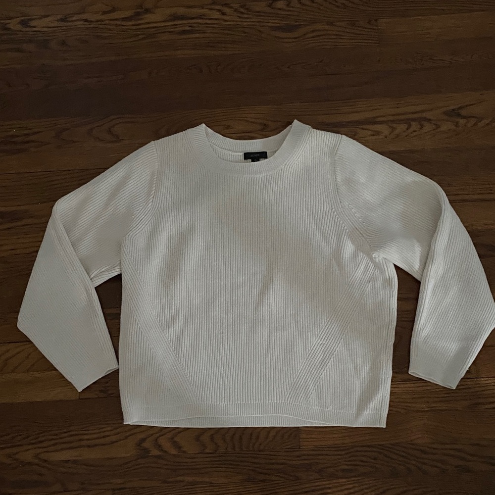 NWOT J Crew Cream Ivory Ribbed Knit Crewneck Sweater Size Medium